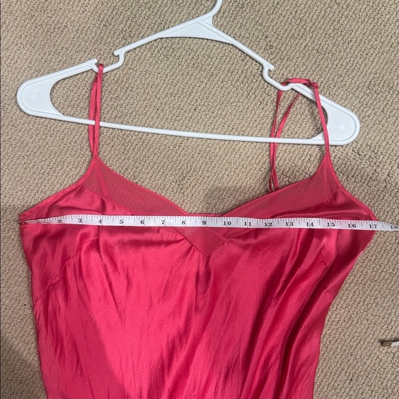 August Silk Hot Pink Slip Dress Size S Y2K Barbiecore Satin Maxi Minimalist - Picture 5 of 5